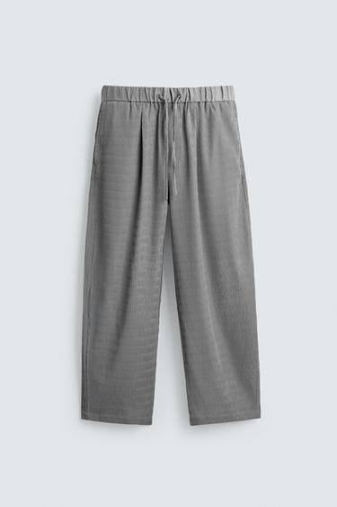 Zara PLEATED TEXTURED PANTS - Gray