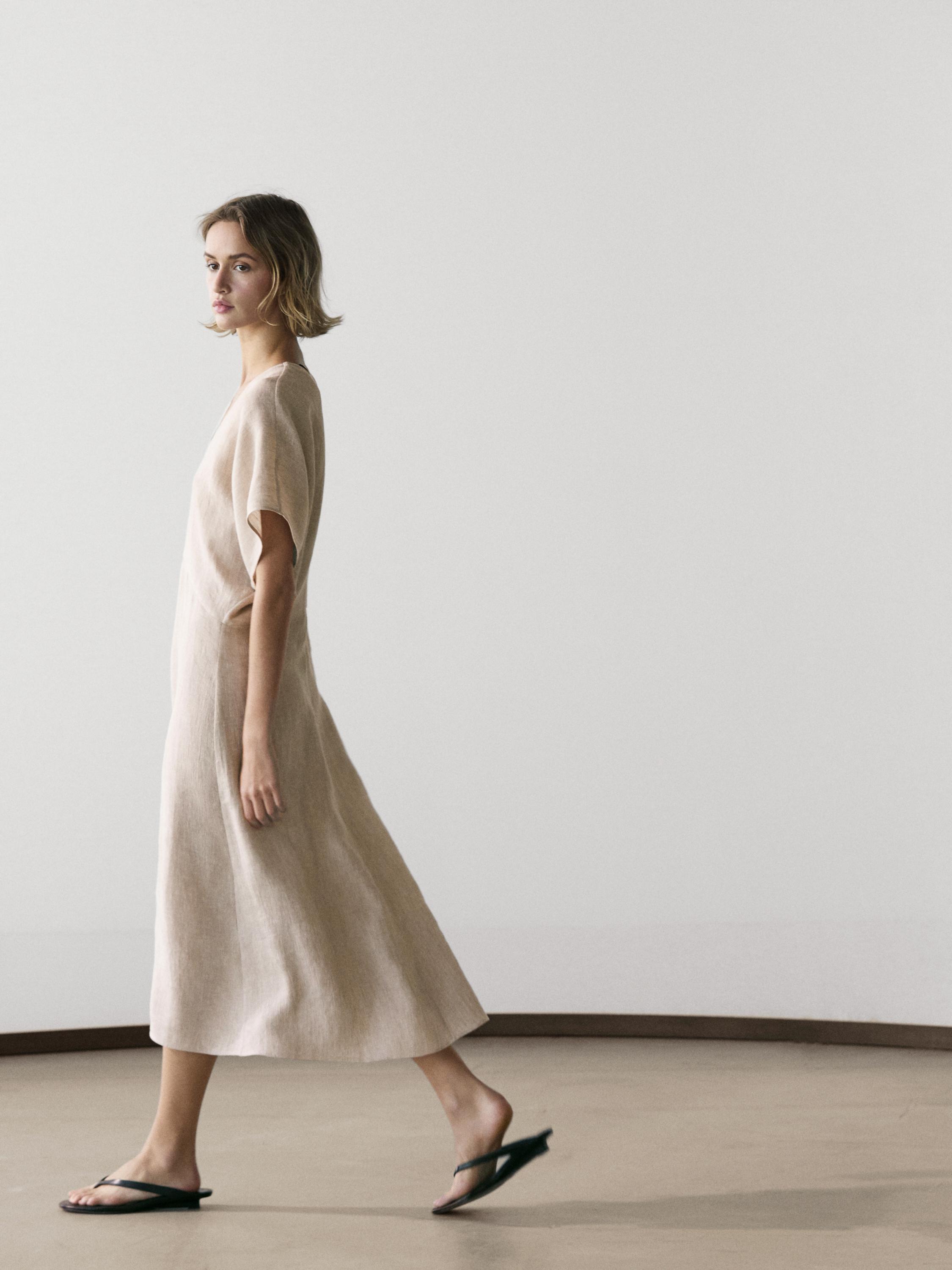 Lightweight short sleeve linen midi dress