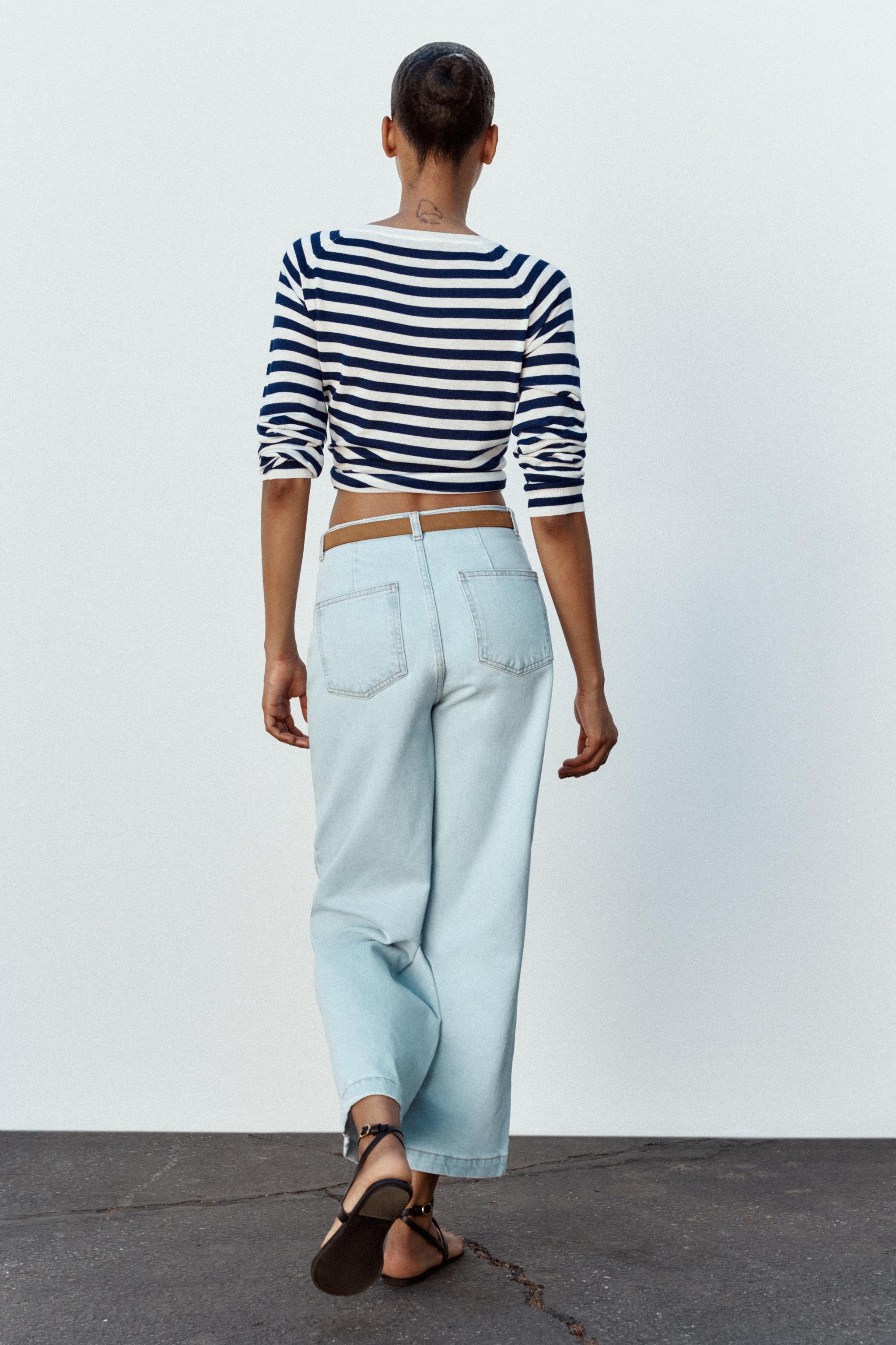 Z1975 WIDE-LEG CROPPED ハイウエスト ベルテッドデニムパンツ