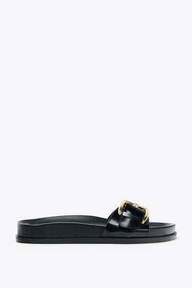 BUCKLED FLAT SANDALS - Black by Zara - Image 0