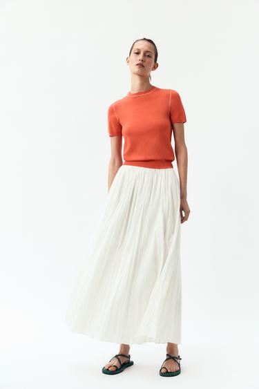 SHORT SLEEVE KNIT TOP WITH PIPING - Orange by Zara - Image 0