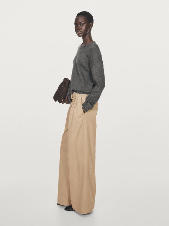 Wide-leg darted trousers