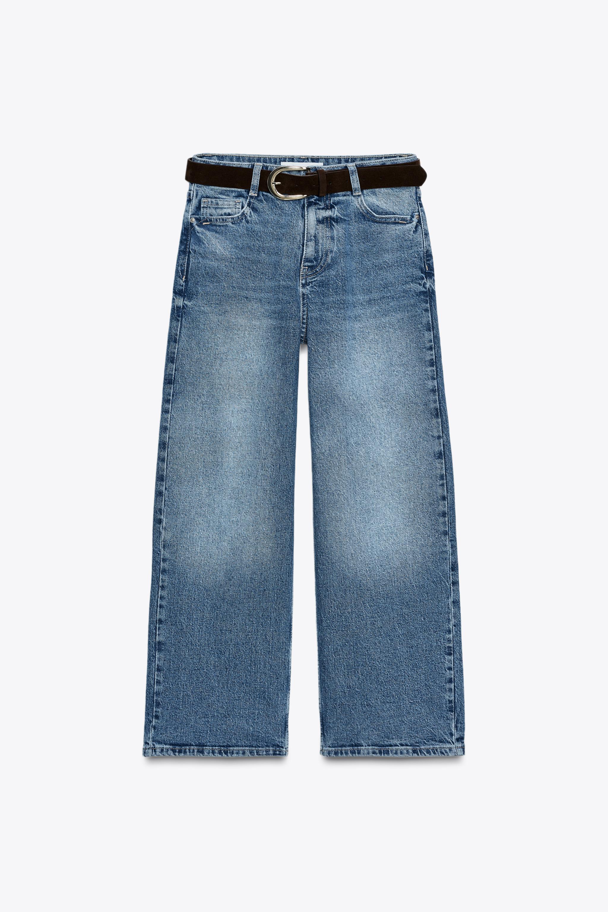 Z1975 HIGH-WAISTED BELTED CULOTTE JEANS - White | ZARA