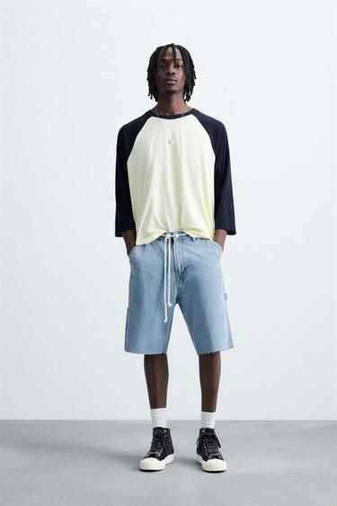 Zara 牛仔工裝短褲 - 淡藍色