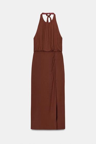 VESTIDO MIDI HALTER - Terracota de Zara