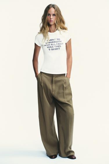 CAMISETA RÚSTICA TEXTO - Azul / Blanco de Zara