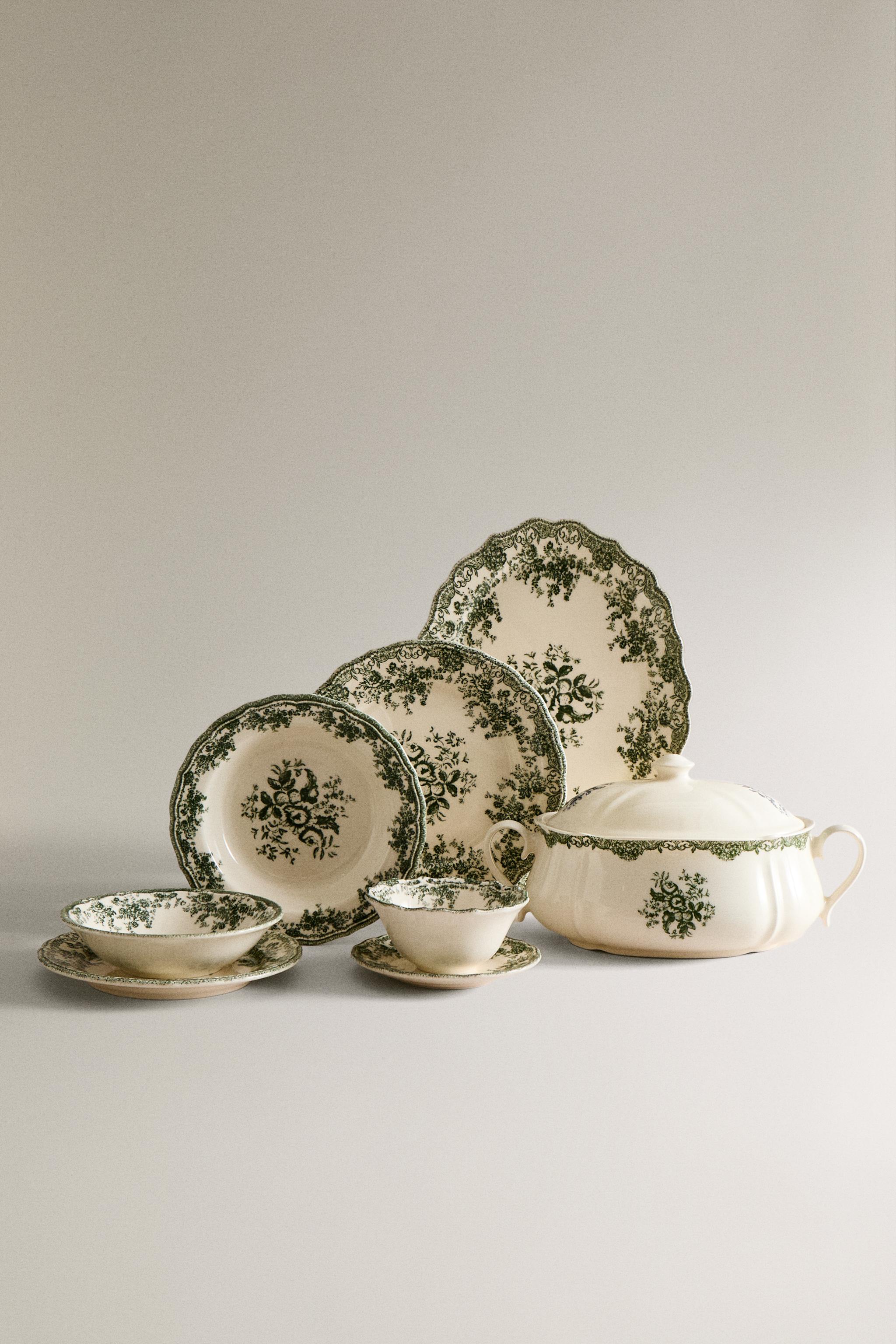 GREEN FLORAL EARTHENWARE DINNERWARE | ZARA United States