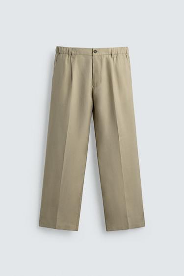 Zara RELAXED FIT PLEATED PANTS - Olive green