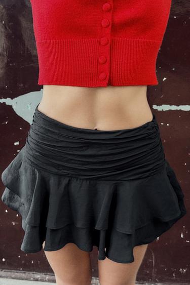 RUFFLE SKORT - Black by Zara