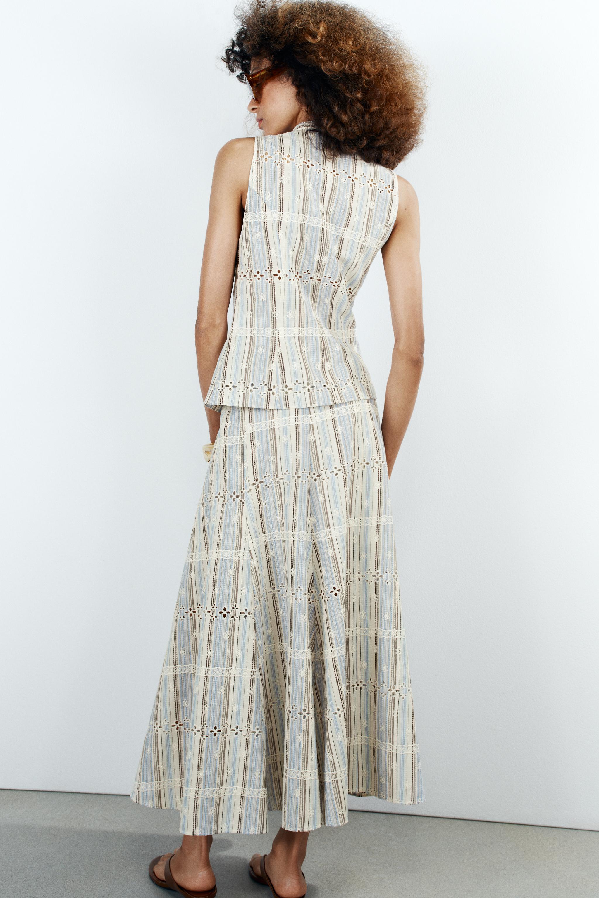 Женские юбки Zara STRIPED EMBROIDERED MIDI SKIRT — фото 6