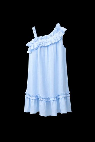 KLEID MIT VOLANT. 100 % LEINEN - Himmelblau von Zara - Bild 0