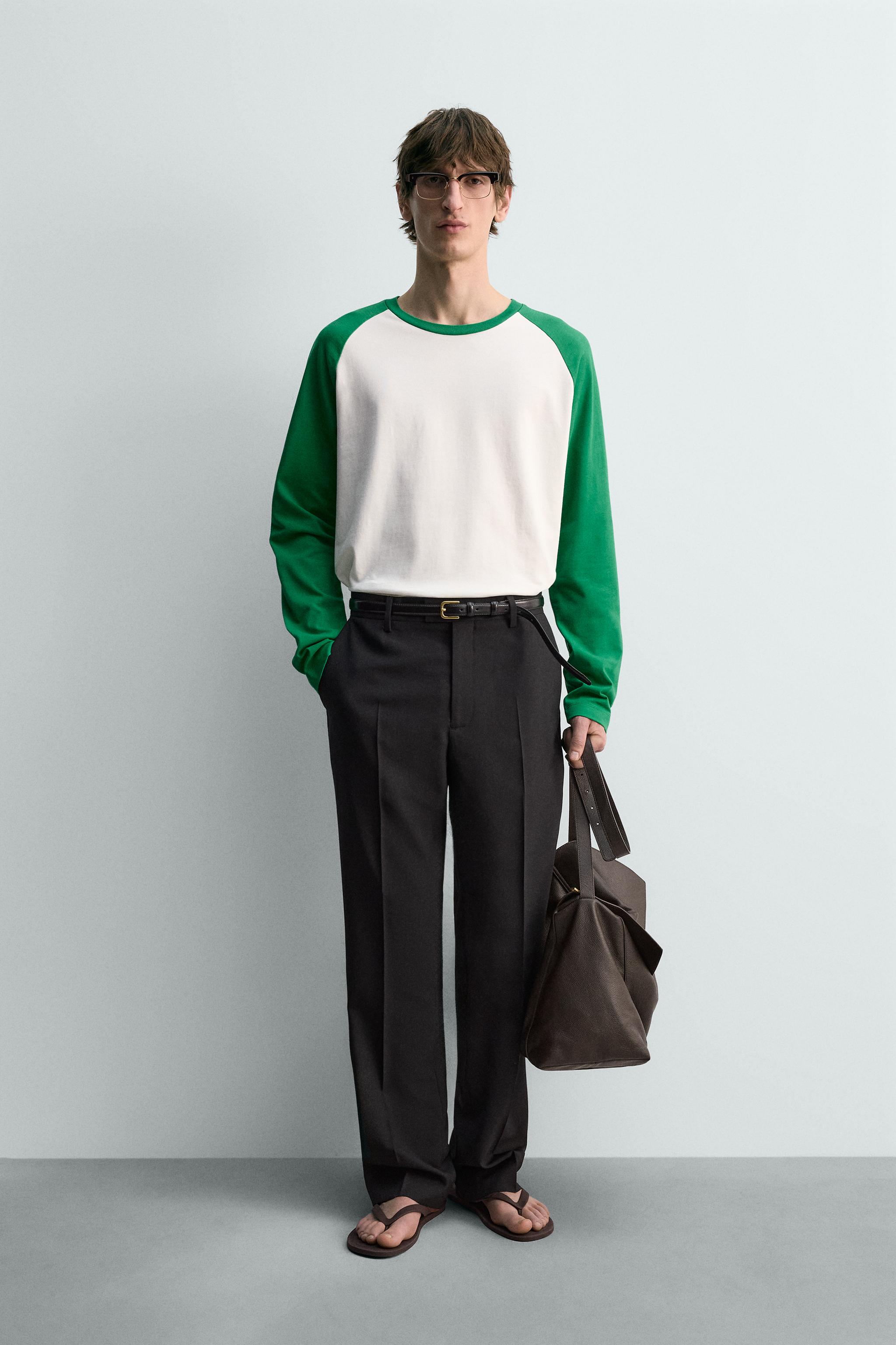 レギュラーフィットカラーブロックTシャツ - ホワイト/グリーン | ZARA
