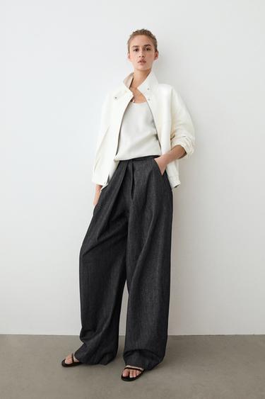 Zara High-waist pants with crossover detail - Blue - Image 0