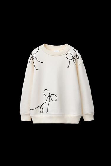 Zara DRAWSTRING TIE SWEATSHIRT - Ecru - Image 0