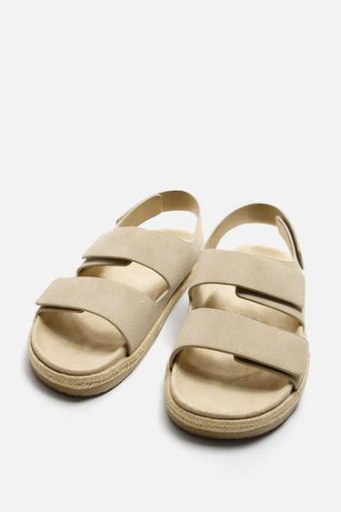 SANDALES EN CUIR À DOUBLE BRIDE - Blanc écru de Zara - Image 3