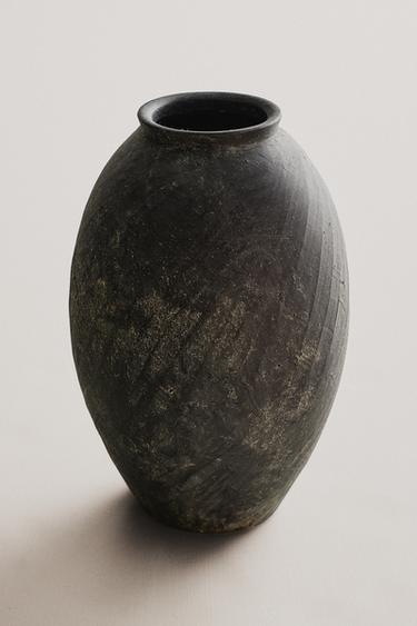 TEXTURED CERAMIC VASE - Black by Zara