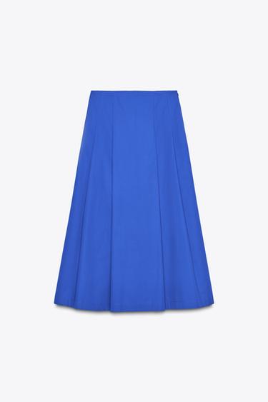 تنورة ميدي بثنيات - مزرق الخاص بـ Zara