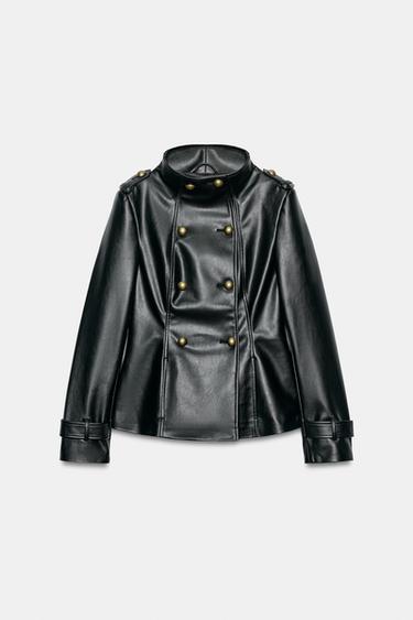 LEATHER EFFECT BUTTONED JACKET - Black by Zara - Image 0