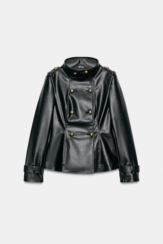 LEATHER EFFECT BUTTONED JACKET - Black by Zara - Image 0