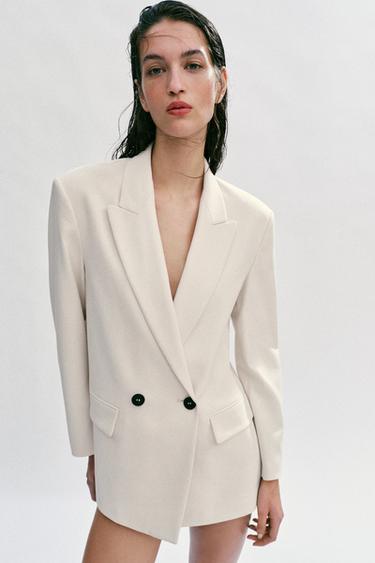 crate barrel dresser Zara NWT Cobalt Blue Collared Button Up Long Sleeve Cropped Blazer Jac –  Brie main image 1