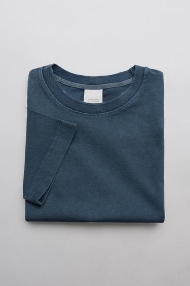 HEAVY WEIGHT FADED-EFFECT T-SHIRT - Blue by Zara
