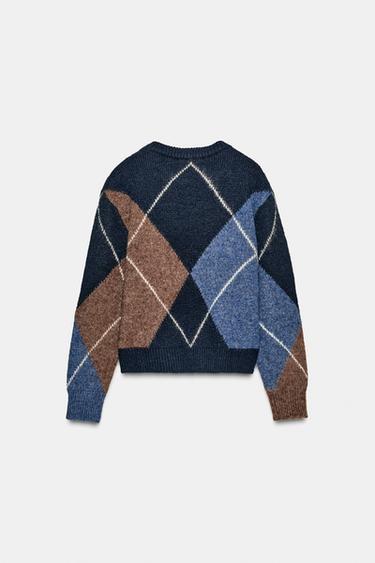 PULL EN MAILLE À LOSANGES - Bleu marine de Zara - Image 7