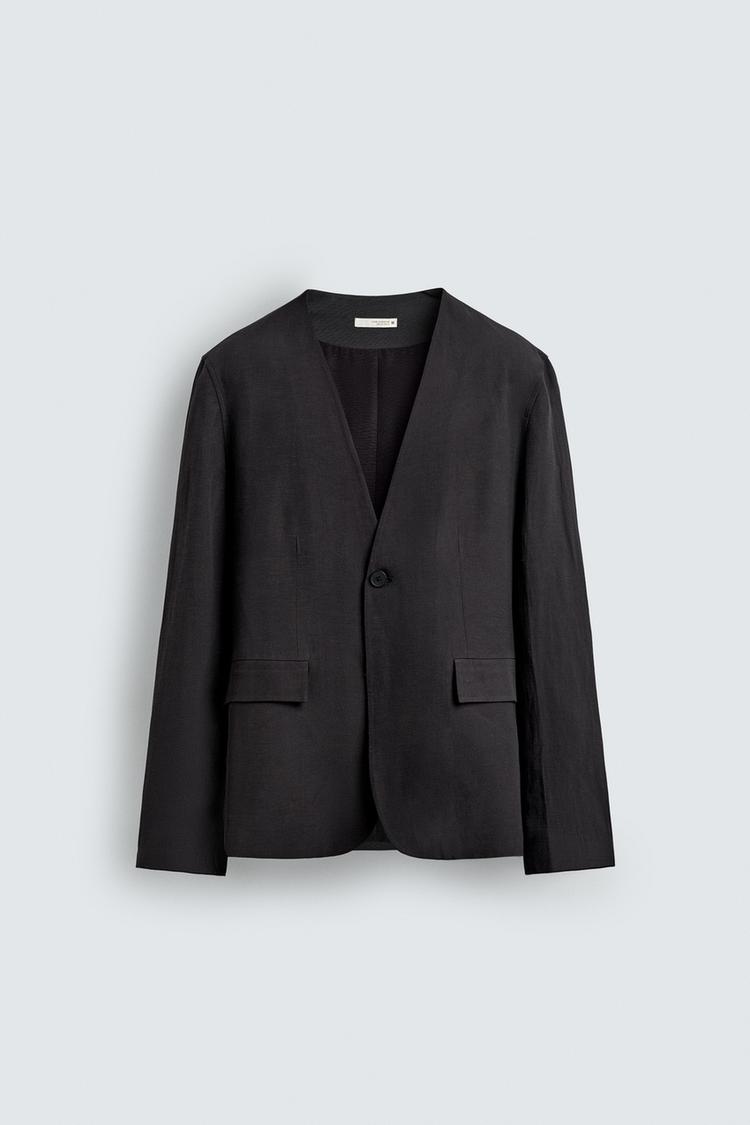 ZARA RELAXED FIT COLLARLESS SUIT BLAZER