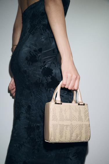SATINY FAUX PEARL HANDBAG - Beige by Zara