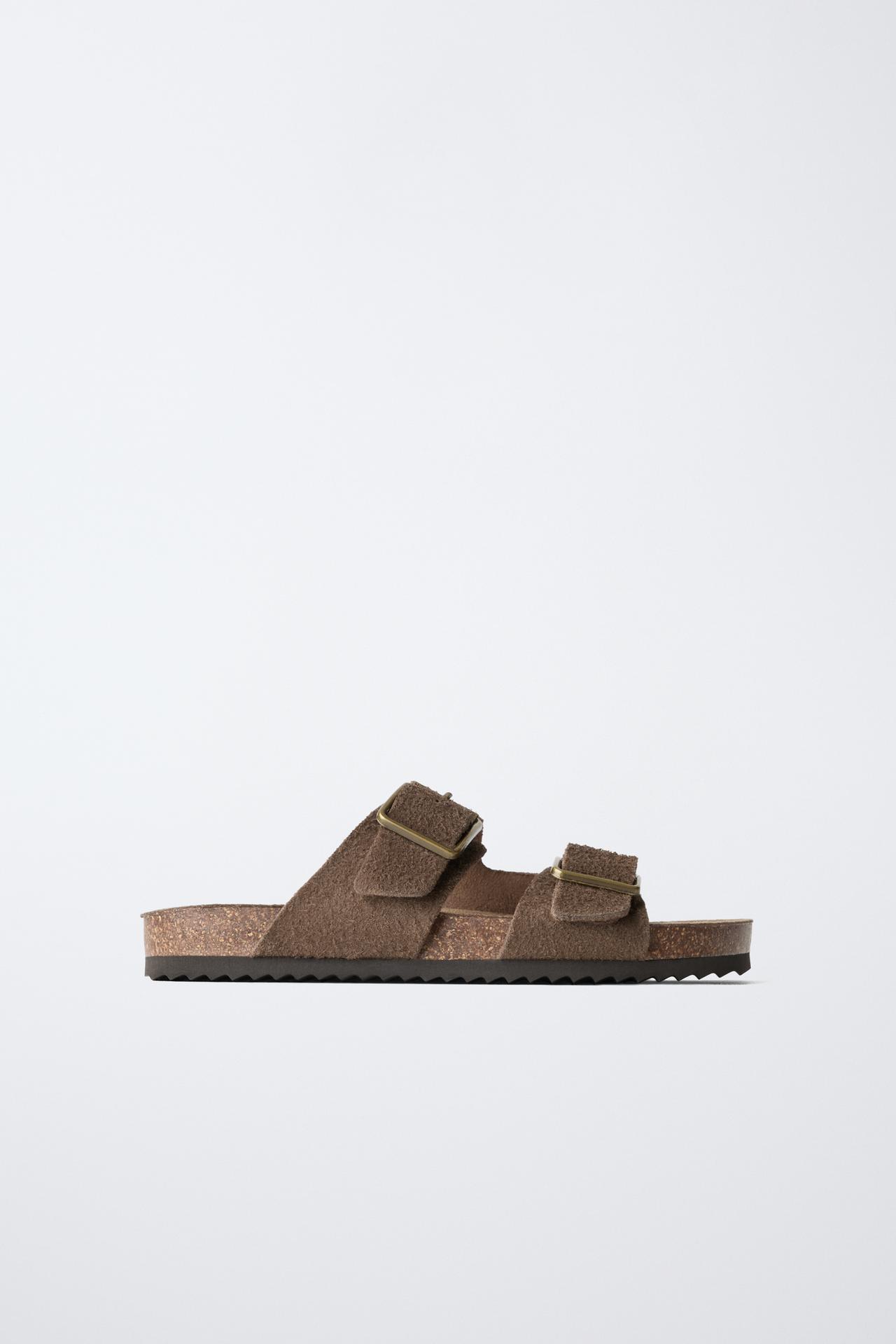 STORIEZ - LEATHER BUCKLE SANDALS — Brown