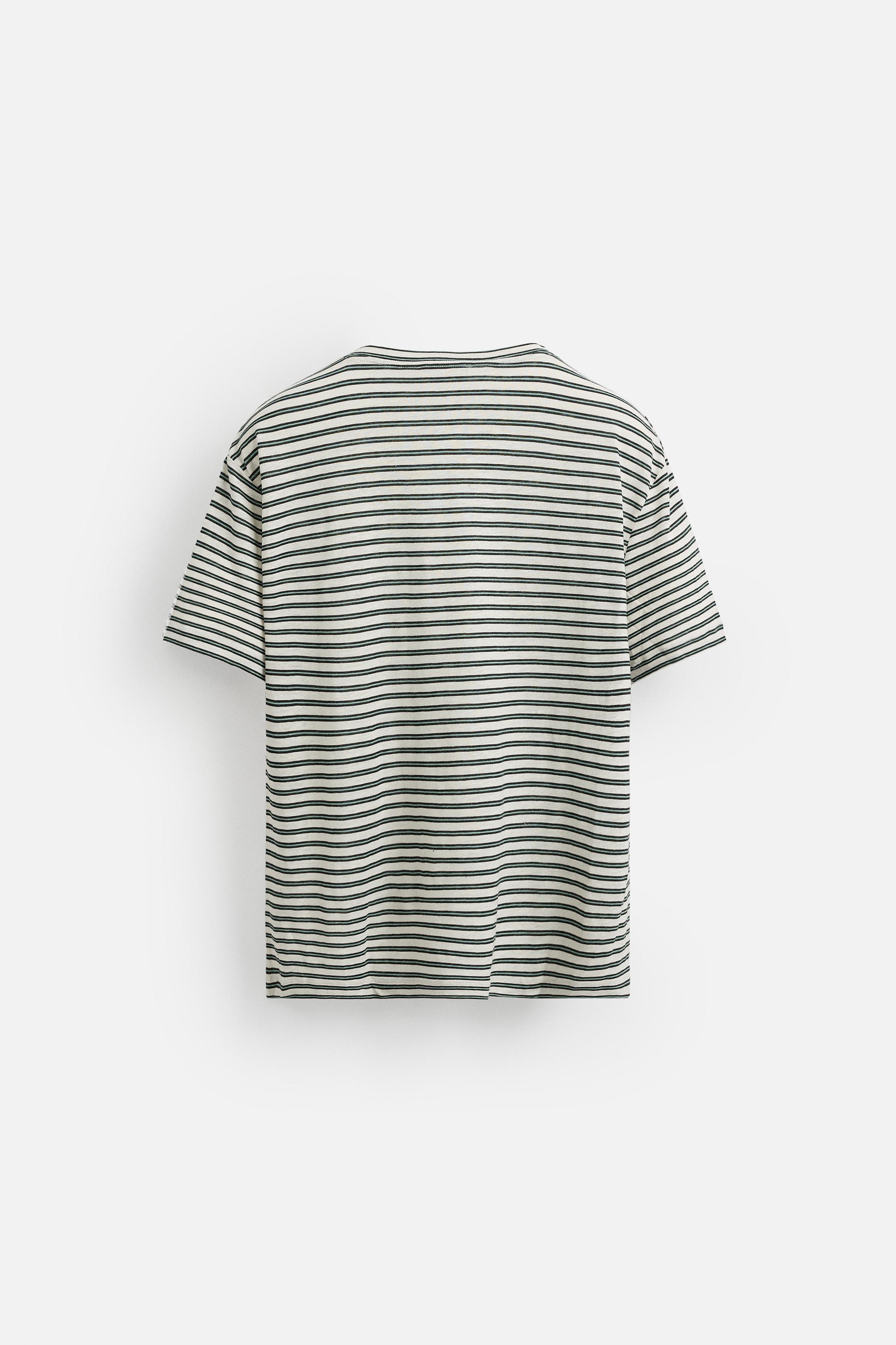 STRIPED LINEN BLEND T-SHIRT - striped | ZARA United States