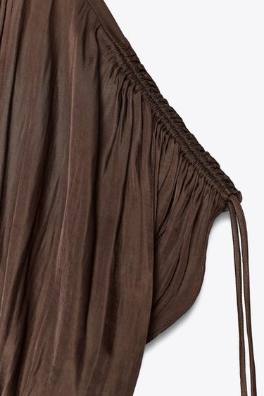 Zara RUCHED SATIN EFFECT BLOUSE - Brown