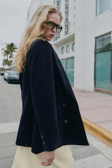 CORDUROY BLAZER WITH SHOULDER PADS - Navy blue by Zara - Image 2