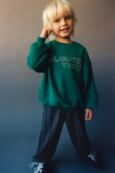 Zara EMBROIDERED TEXT SWEATSHIRT - Green