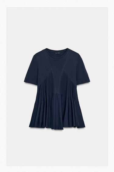 COMBINED RUFFLE T-SHIRT - Navy blue by Zara