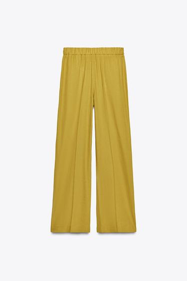 STRAIGHT-LEG LINEN BLEND TROUSERS - Mustard by Zara - Image 4