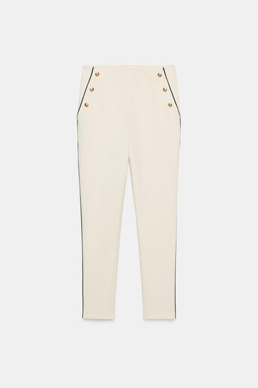 CONTRAST TRIM TROUSERS - Light ecru by Zara