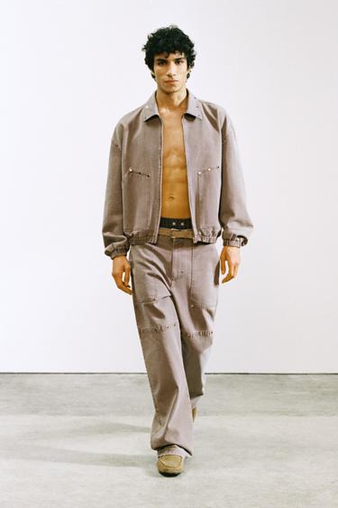 Zara RELAXED FIT STUDDED LIMITED EDITION JACKET - Sand / Marl