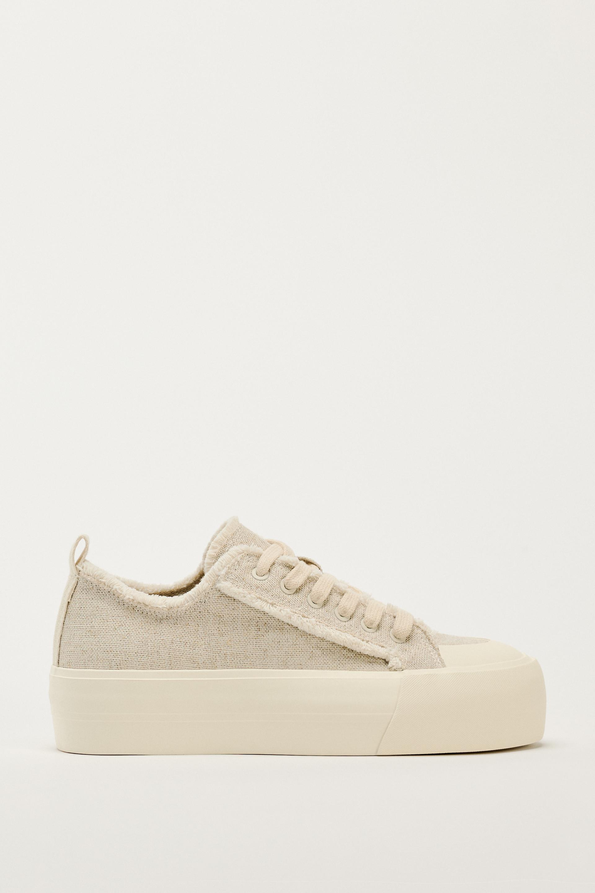 FRAYED FABRIC TRAINERS Sand Brown ZARA