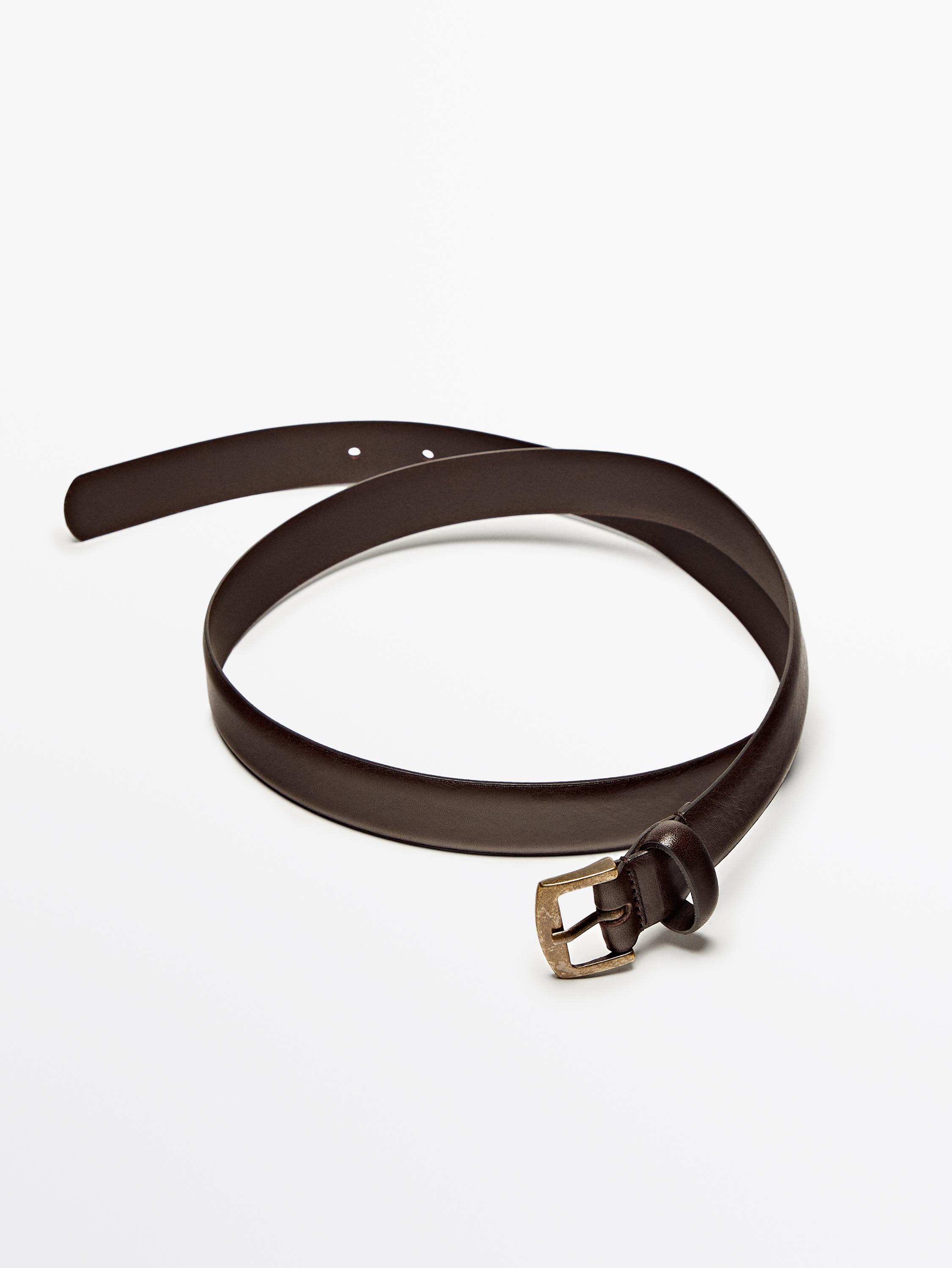 Leather belt with square buckle - Brown | ZARA United States