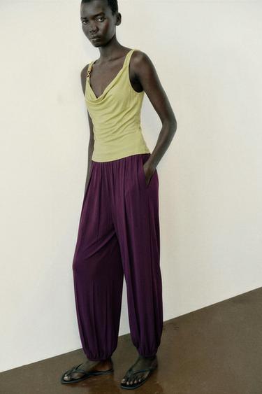SAROUEL TROUSERS - Dark aubergine by Zara