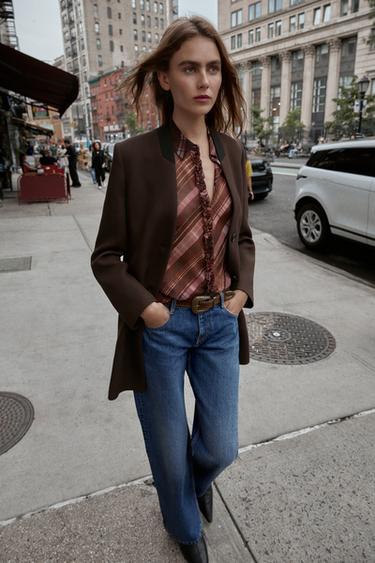 SHOULDER PAD COAT WITHOUT LAPELS - Brown by Zara