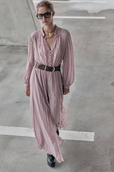 VESTIDO MIDI COMBINADO CINTURÓN - malva-sucio de Zara