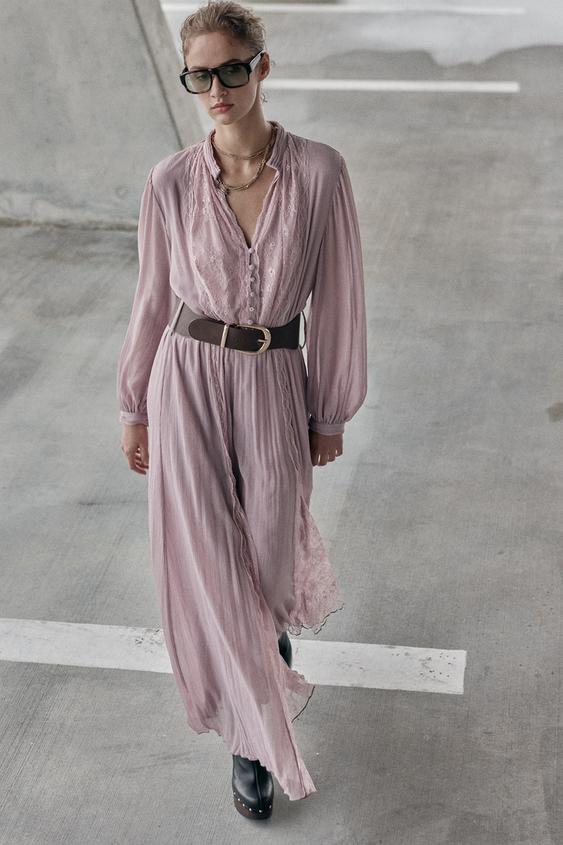 BELTED COMBINATION MIDI DRESS