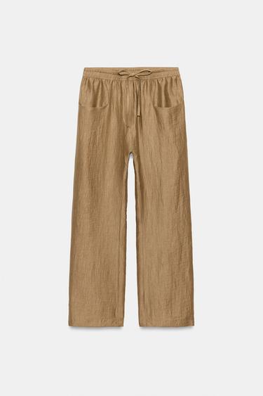 PANTALON EN MÉLANGE DE LIN ZW COLLECTION - Camel moyen de Zara - Image 6