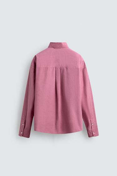 CHEMISE REGULAR FIT EN COTON LAVÉ - Rose de Zara - Image 7