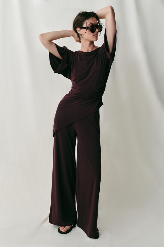 PANTALÓN RECTO CREPE ABERTURAS - Vino de Zara - Imagen 0