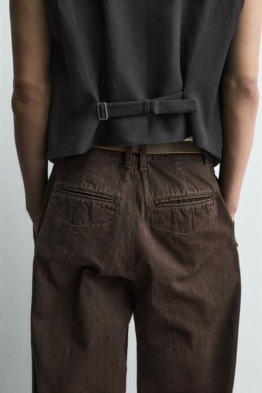 RELAXED FIT TROUSERS WITH BIB POCKET - Brown by Zara - Image 6