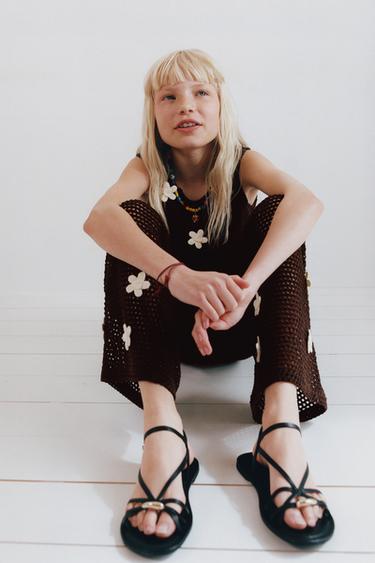 WIDE-LEG CROCHET FLORAL TROUSERS - Brown by Zara