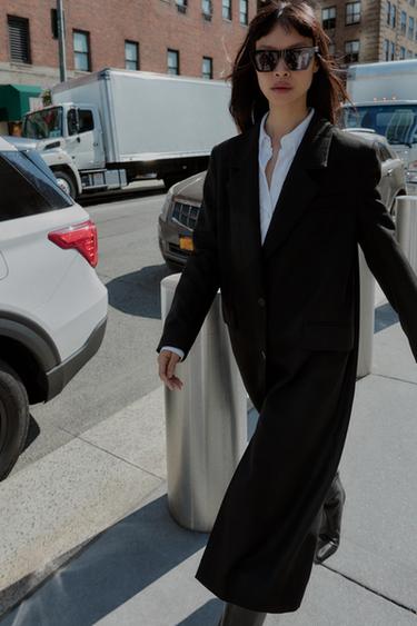LONG COAT WITH SHOULDER PADS - Black by Zara - Image 3