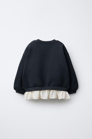 CONTRAST SWEATSHIRT WITH FLORAL APPLIQUÉ - Dark anthracite by Zara - Image 1
